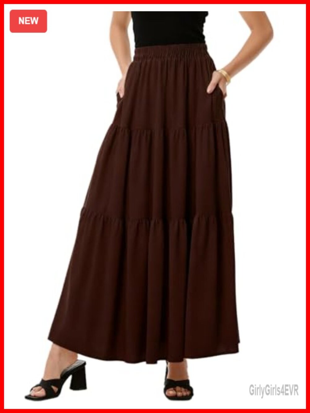 High Waisted Tiered Maxi Skirt Flowy A-Line with Pockets